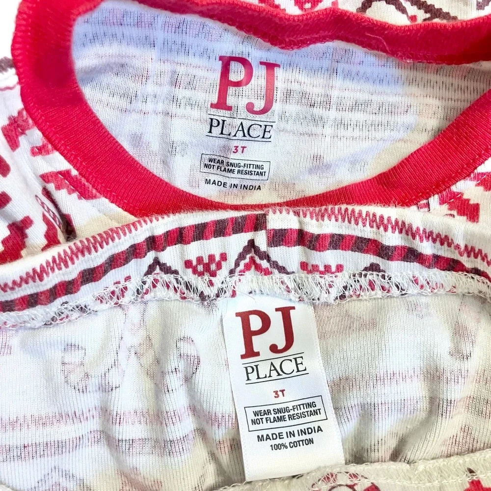 Children's Place Winter Christmas Holiday Pajama Set Red/White Fair Isle‎ Sz 3T